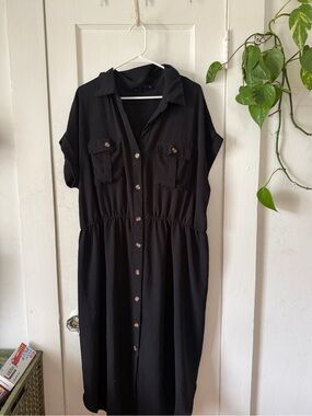 Blu Pepper Black Button-Front Midi Shirt Dress